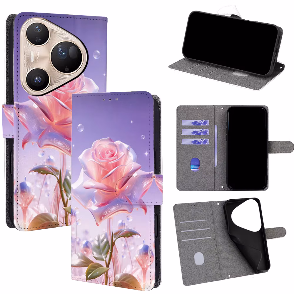 Flowers Painting Magnetic Flip Phone Cover for Huawei Pura 70 80 Ultra P60 P50 P40 P30 P20 Pro with Built-in Wallet