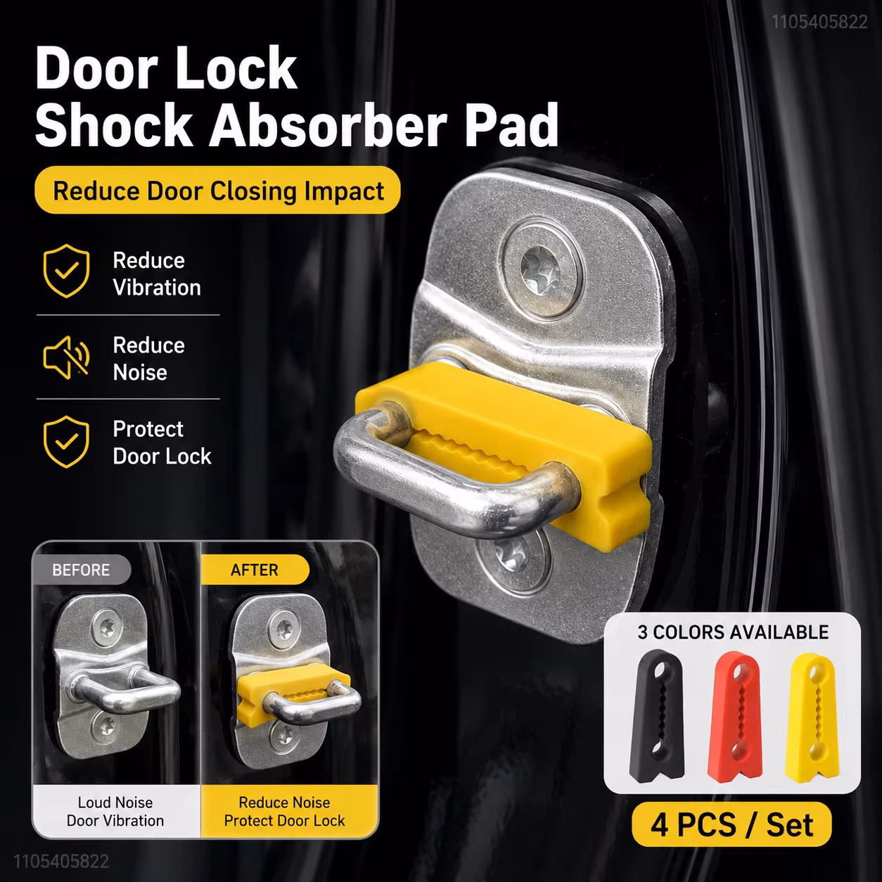 4pcs Sound Damper Door Lock Buffer Car Door Lock Buckle,Silicone Protector Pad,Door Closing Noise Reduction