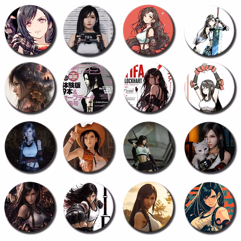 Final Fantasy Anime Girl Figure Tifa Lockhart Soft Button Pin FF VII Character Brooch Badge Bag Decor Accessories Gamer