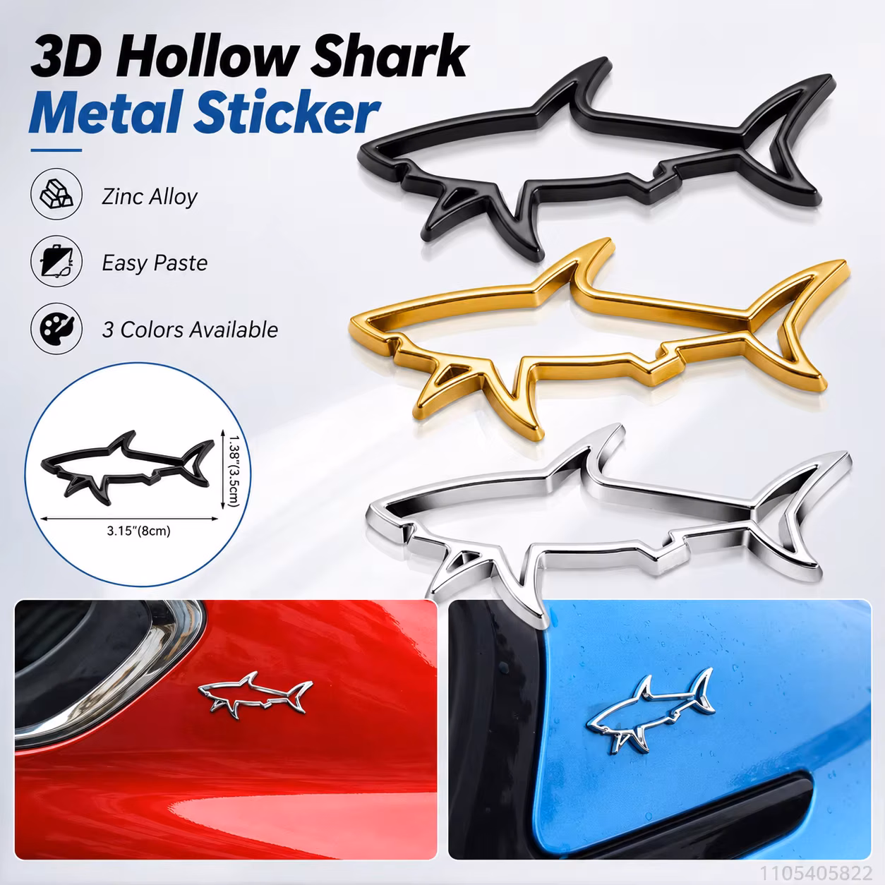 3D Metal Car Styling Sticker Hollow Fish Shark Emblem Badge Decals Automobiles Motorcycle Computer Fuel Cap Accessories