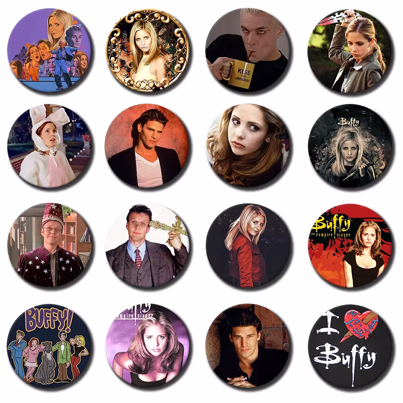 58mm 1PC Horror TV S-Series Buffy The Vampire Slayer Badge DIY Clothes Backpack Hat Enamel Pins Snap-in Brooch