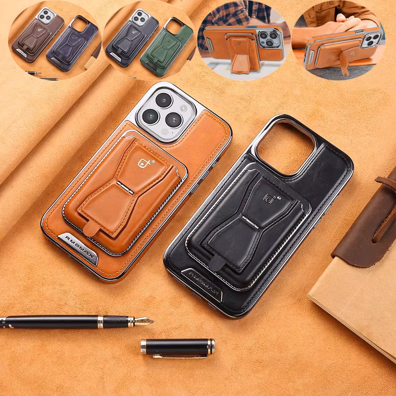 Detachable Phone Case For iPhone 15 Pro Max 14 Plus 13 12 Pro Series With Magnetic Leather Card Holder and Folding Stand