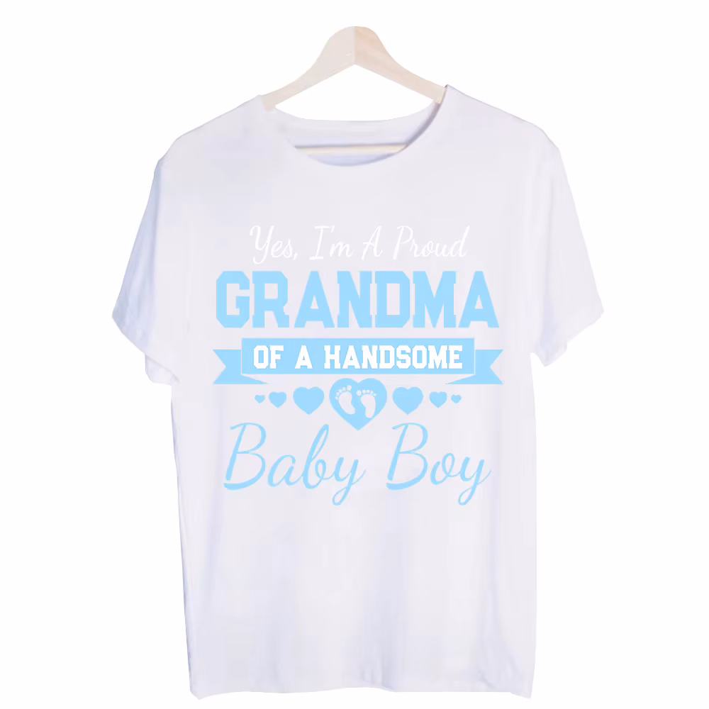 Grandma's Typography Print Graphic Tee, Short Sleeve Crew Neck T-Shirt for Baby Shower and Casual Daily Wear