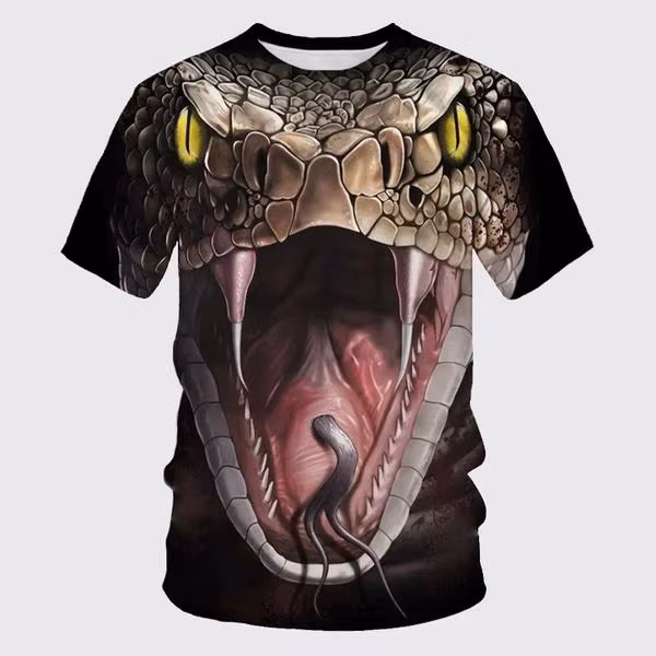 New Summer Horror Creepy Snake 3d Printing Men's Women's Children's Domineering T-shirt Fun Cobra Breathable Light
