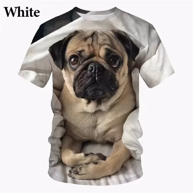 Cute and funny men's and women's short-sleeved 3D printed clothes, with boxer dog animal print, casual Japanese