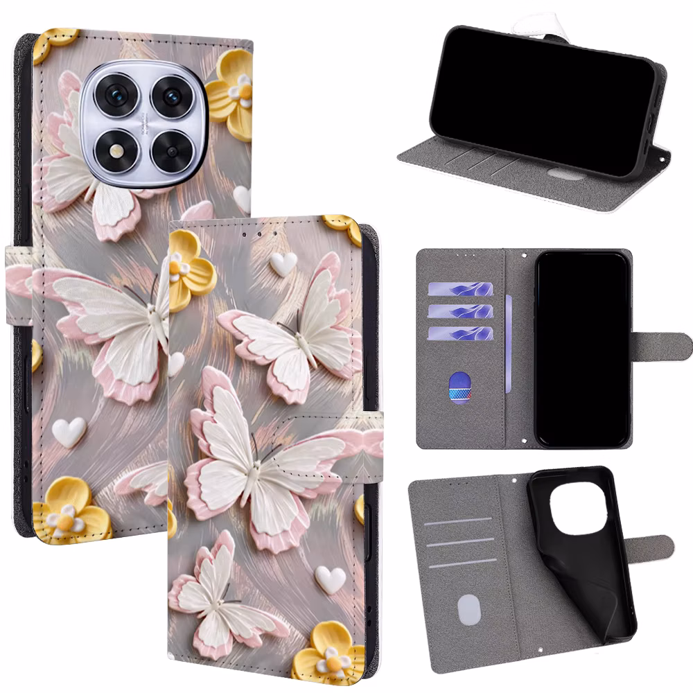 Colorful Butterfly Flip Phone Cover for Redmi K50 K60 K70 Ultra K40s K80 K90 Pro Max Turbo3 4 Pro with Built-in Wallet