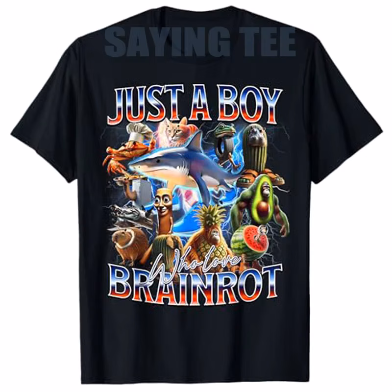 Just A Boy Who Love Brainrot Meme Italian Bootleg Boys Girls Kids T-Shirt Cute AI Italian Animals Y2k Design Graphic