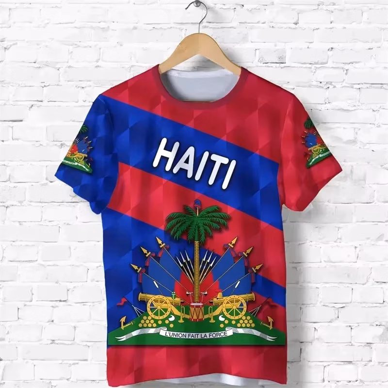 Haiti Flag Coat Of Arms 3D Print T-Shirt Men Women Classic O-Neck Short Sleeve Tee Patriotic Haitian National Symbol