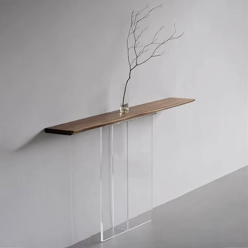 Solid wood table with Acrylic transparent legs Light luxury art simple room decor table furniture narrow porch wall