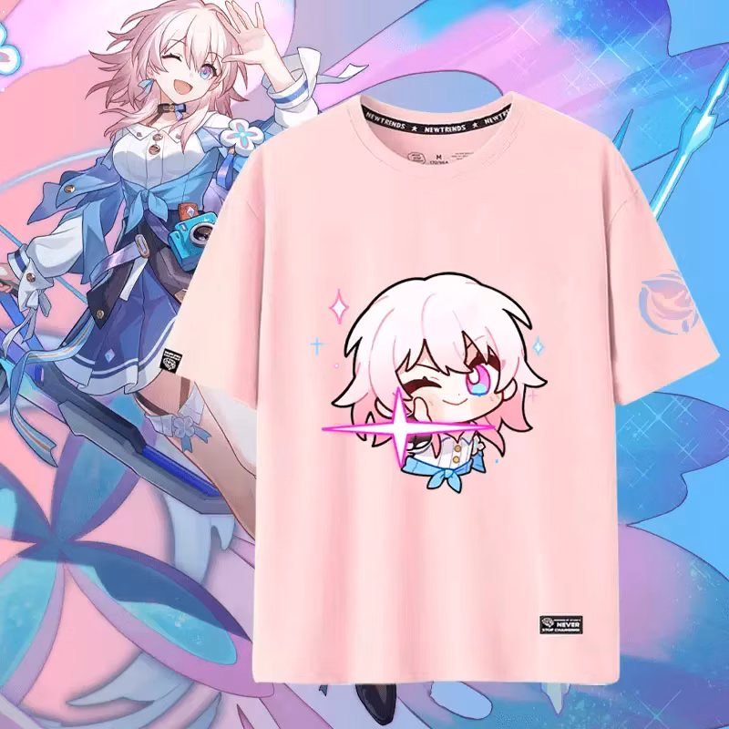 Game Honkai Star Rail Anime Fashion March 7th Q Version Cotton Boys and Girls Tees Teenagers Costume Birthday Gifts