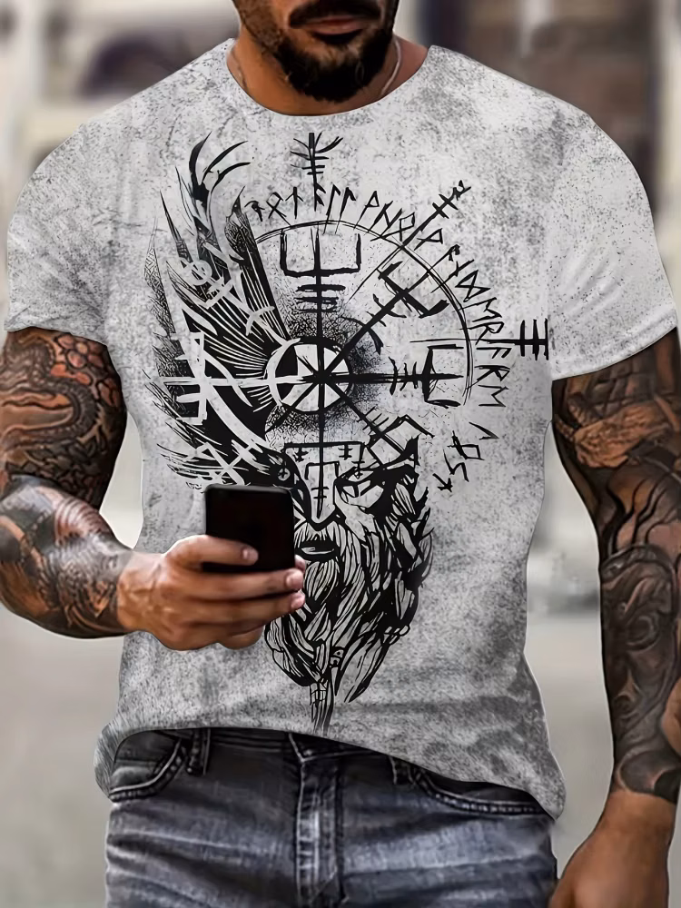New T-Shirts for Men Unique Geometric Print Design Summer Vintage Graphic T-Shirts Casual Crew Neck Short Sleeve Men's