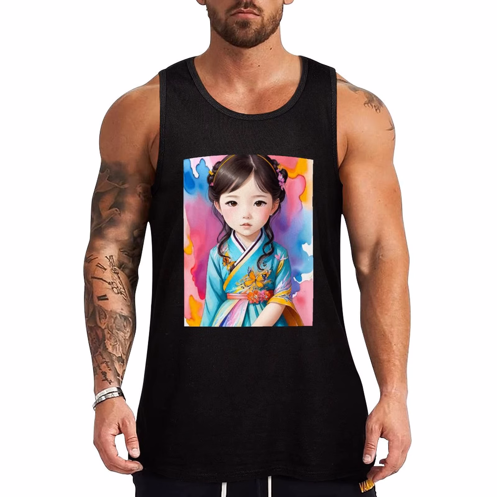 Butterfly and young kid#28 Tank Top Landscape Print Tank Top Nature Graphic Sleeveless