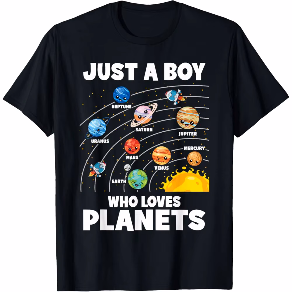 Just A Boy Who Loves Planets Solar System Astronomy Space T-Shirt