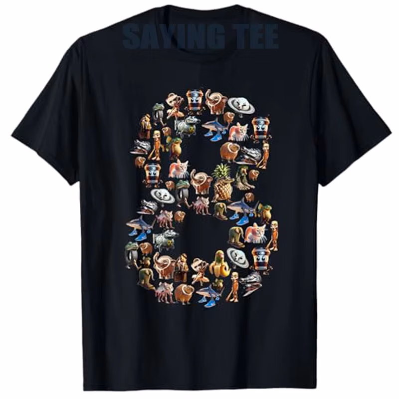 Happy 8th Birthday Boy Italian Brainrot Meme Party Funny T-Shirt Cute 8 Years Old Boys Fashion Streetwear Clothes