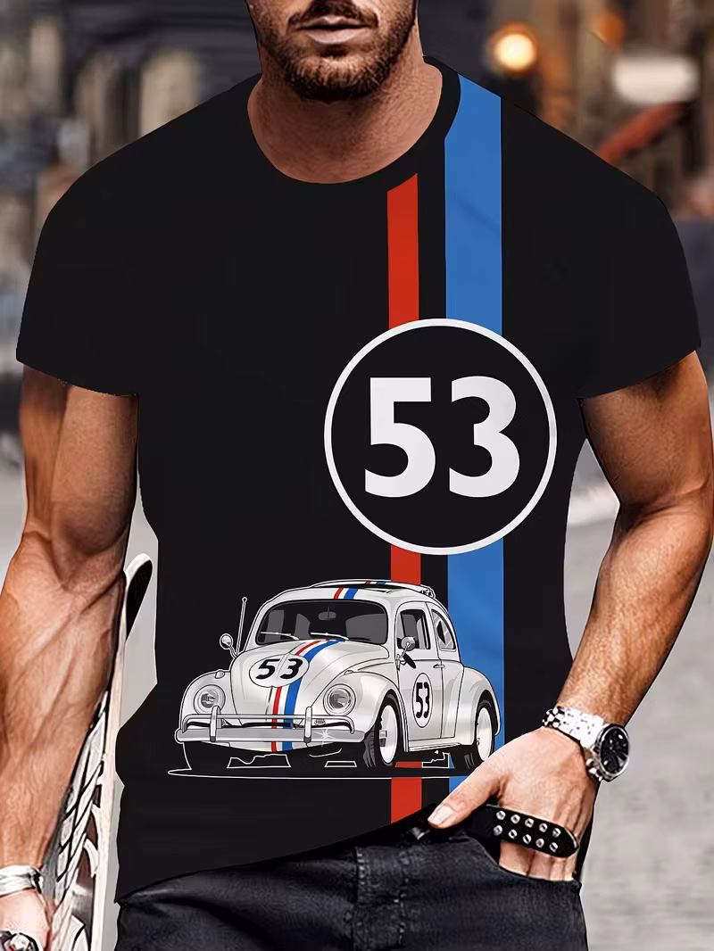 Beetle 53 Number T Shirt Men Car 3D Printed Short Sleeve Simple Herbie Tees Tshirts Rally Car Male Black Oversized