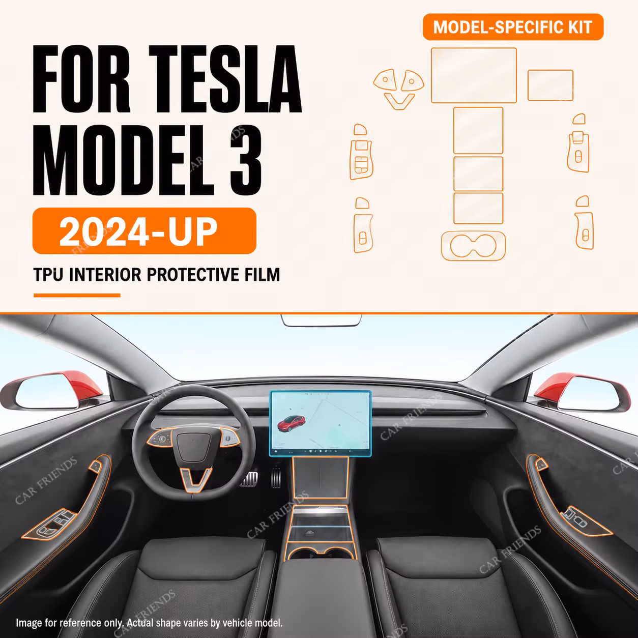 For Tesla Model 3 Highland 2024-2025 Transparent TPU Interior Protective Cover Film for Gear Shift Panel and Navigation