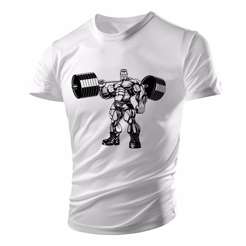 New Summer Gym Sweatshirt Weightlifting Dumbbell Fun Pattern Men's Women's T-Shirt Breathable Lightweight Top Running