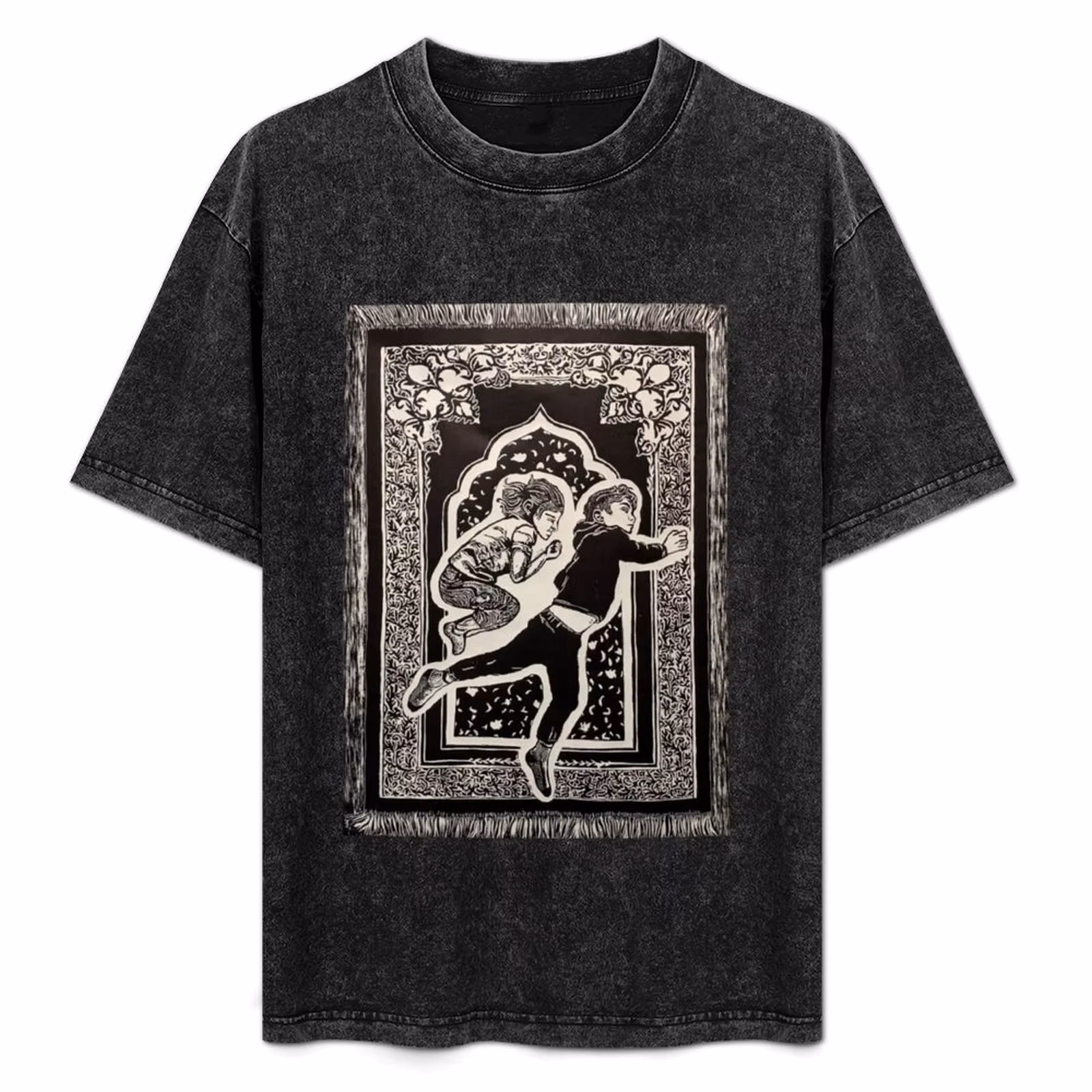 Child's Pose Woodblock Print T-Shirt Gym Exercise Short Sleeve T-Shirt
