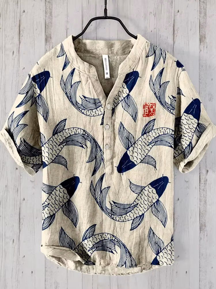 Spring and Summer Men's and Women's Shirts Independent Station Casual Fish Pattern Hawaiian Style Printed Shirts Men's