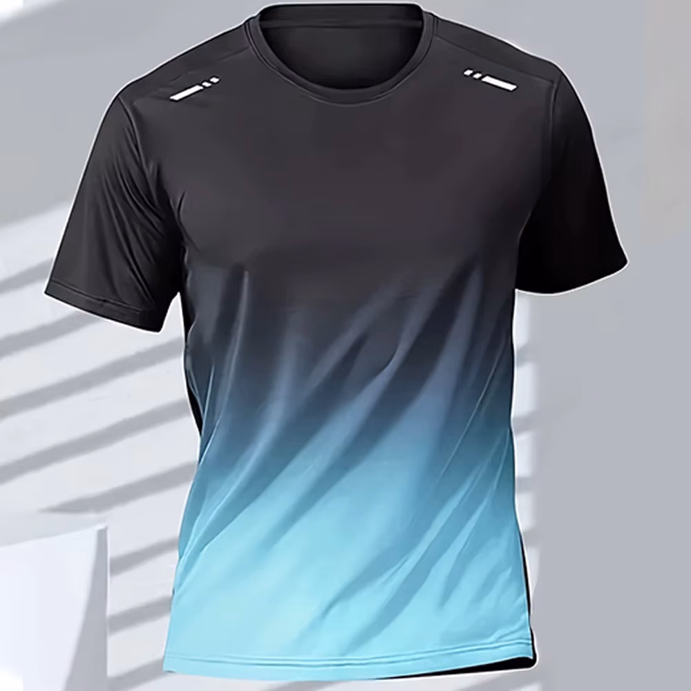 Men's T-Shirts Sports Fitness Basketball Quick-Dry Gradient Running Jersey Short Sleeve Tops Outdoor Sports Training