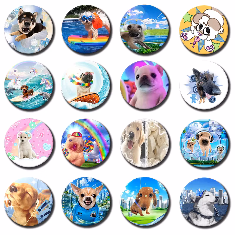 Creative Funny Frutiger Aero Dog Brooch Handmade Cartoon Lapel Pins Backpack Clothes Decor Accessories Jewelry Badge