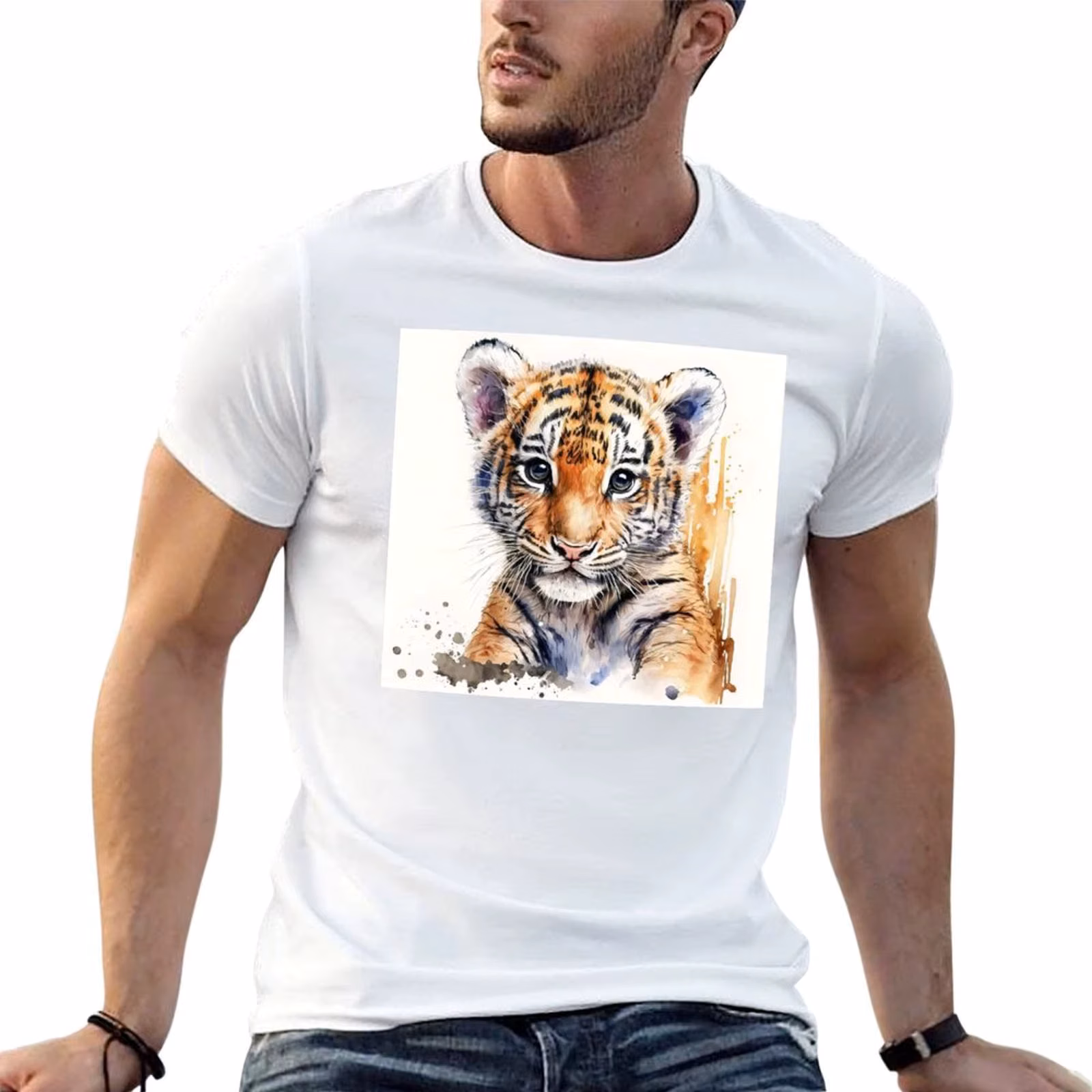 Watercolor Cute Baby Tiger Portrait, Little Tiger Cub T-Shirt t shirts designer T-Shirt