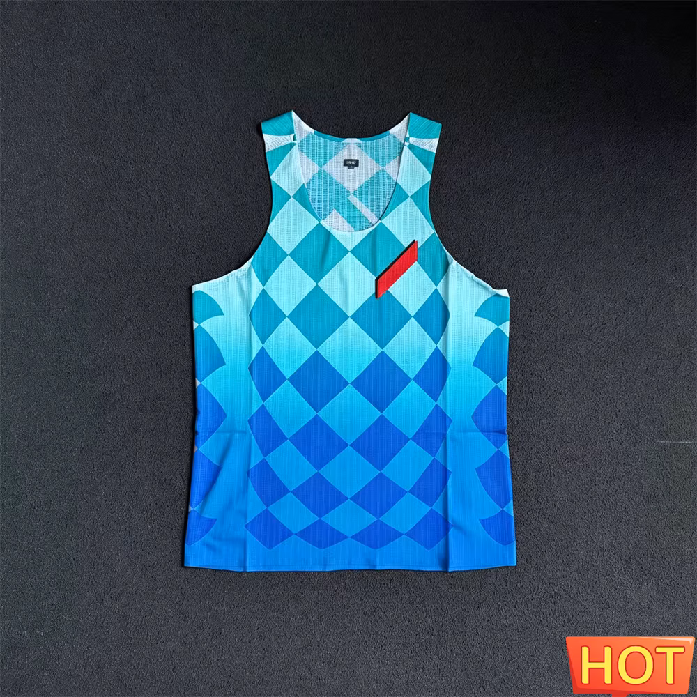 Mens Gradient Running Vest Quick Dry Lightweight Marathon Sleeveless T-Shirt Vest Summer Fitness Shirt Marathon Men's
