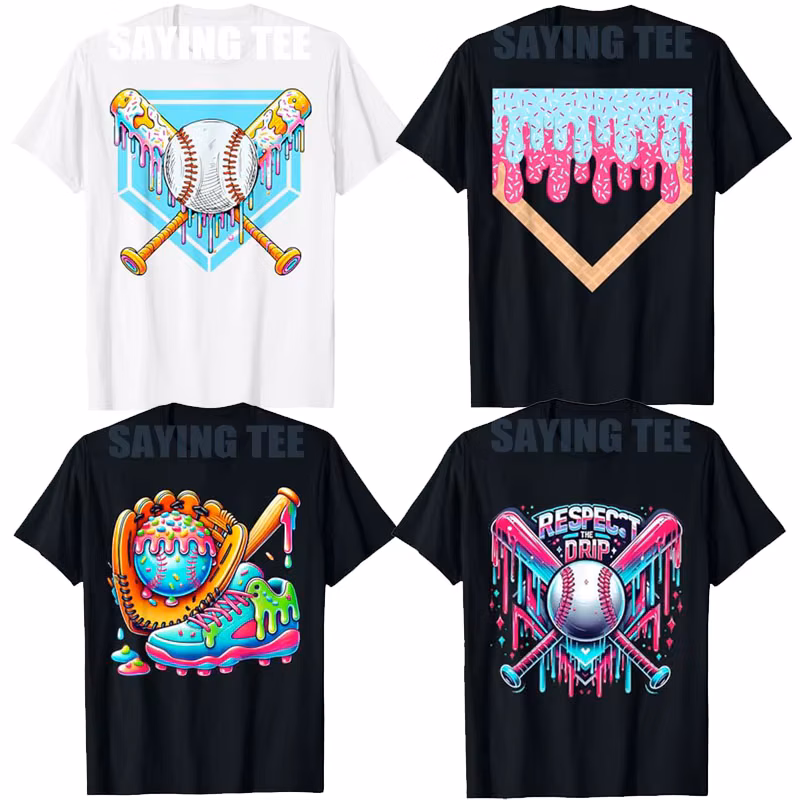 Respect The Drip Baseball Boys Ice Cream Drip Sweet Swing Sports T-Shirt Stuff Home Plate Ice-Cream Sport Players &