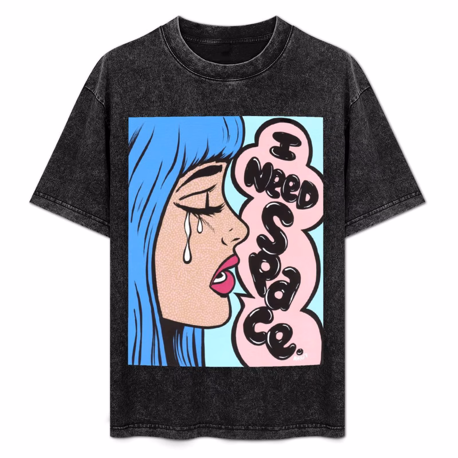 I Need Space. Crying Comic Girl T-Shirt Lightweight Basic Short Sleeve Shirt