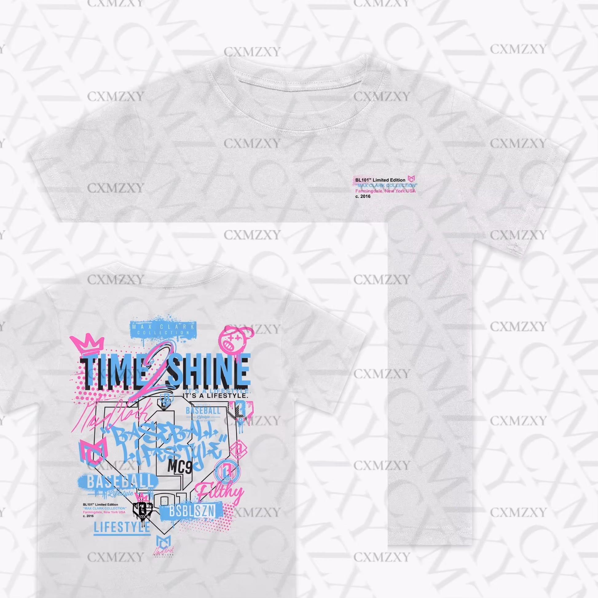 Boys Baseball Time 2 Shine Icons Youth Tee Print Cotton T-Shirt Breathable Loose Sweat Absorbing Youth T-Shirt Fashion