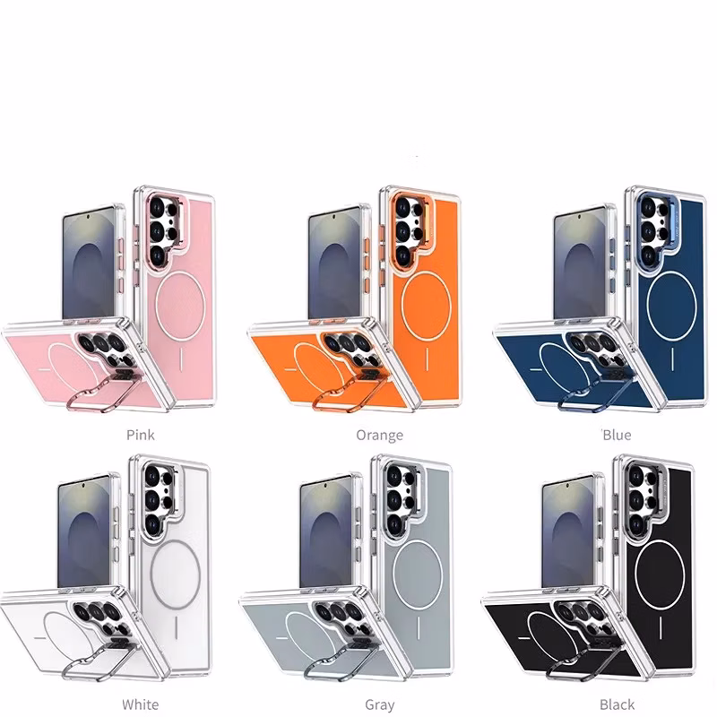 Solid Color Phone Case for Samsung Galaxy S26 Ultra S26 Plus with Back Lens Stand and Support Magnetic Charging