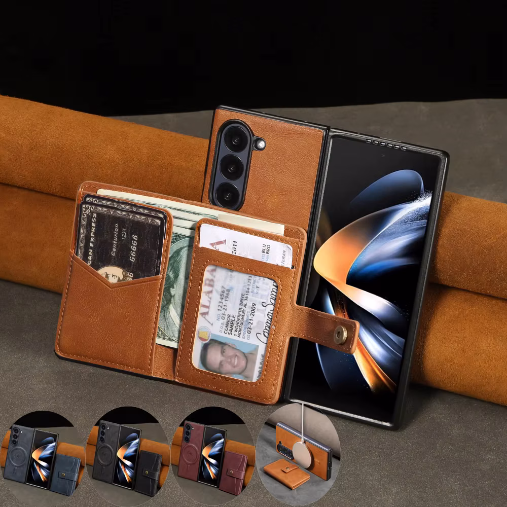 Removable Leather Phone Cover For Samsung Galaxy Z Fold6 Galaxy Z Fold5 Z Fold4 Z Fold3 With Magnetic Buckle Flip