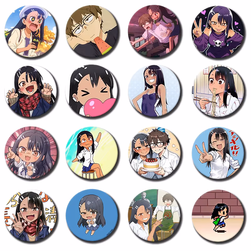 Anime D-Don't Toy with Me, Miss Nagatoro Button Pins Round Cartoon Badge Exquisite Round Brooches for Backpack