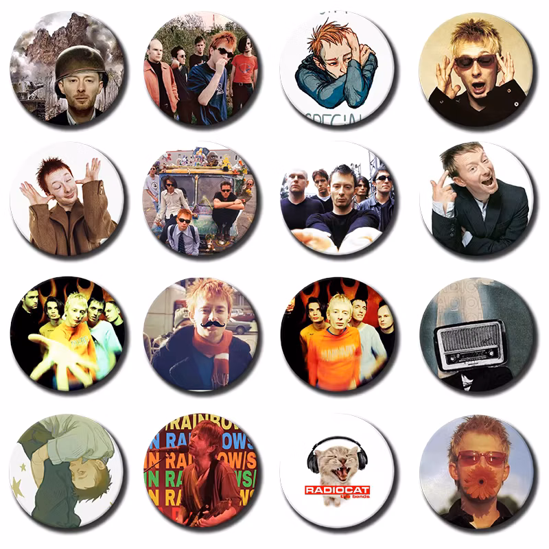 Rock Band R-Radiohead Thom Yorke Button Pins Round Snap-in Brooch Backpack Coat Decor Jewlery Badge Music Lover Collect