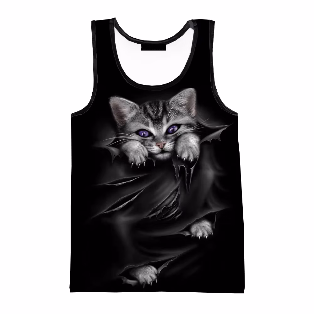 Fashionable And Cute Cat 3d Printing Tank Top Men's And Women's Summer Casual Sleeveless Shirt Hip Hop Street Apparel