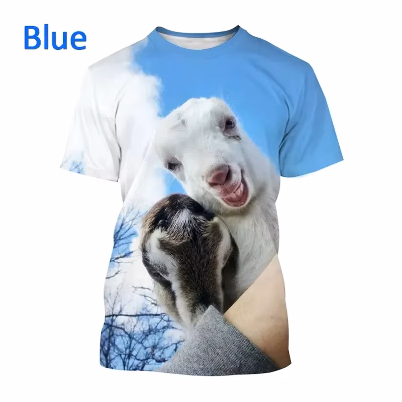 3D Goat and Animal Print Children's T-shirt, Goat Pattern Comic T-shirt, Fun and Fashionable Summer Wear, Unisex