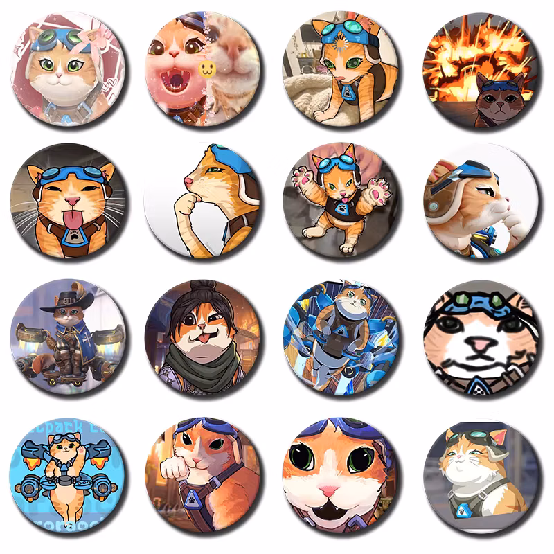 1PC Game K-Kiriko Jetpack Cat O-Overwatch HD Print 58mm Round Lapel Pins Pretty Derby Round Display Brooches Brooch