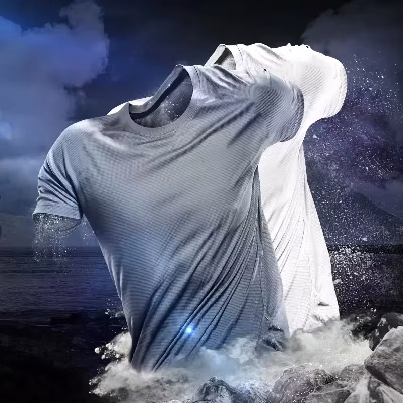 New Summer Men's And Women's Half-sleeved Ice Silk Breathable Sports Fitness Sweat-wicking Quick-drying Short-sleeved