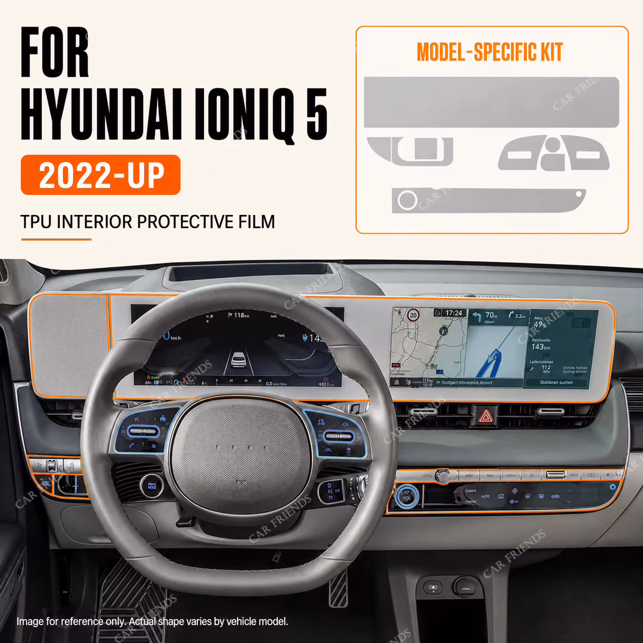 For Hyundai Ioniq 5 2022-2024 Pre-Cut Transparent TPU Interior Protective Film Console Scratch Guard