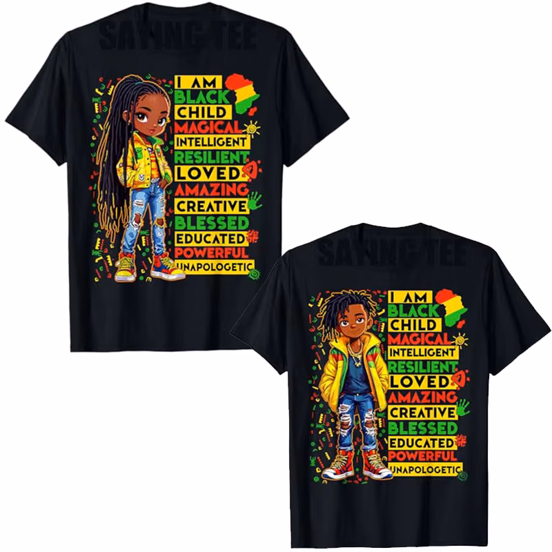 I Am Black Child History Month African American Kids Girls Boys T-Shirt Fashion African American Saying Tee Dashiki