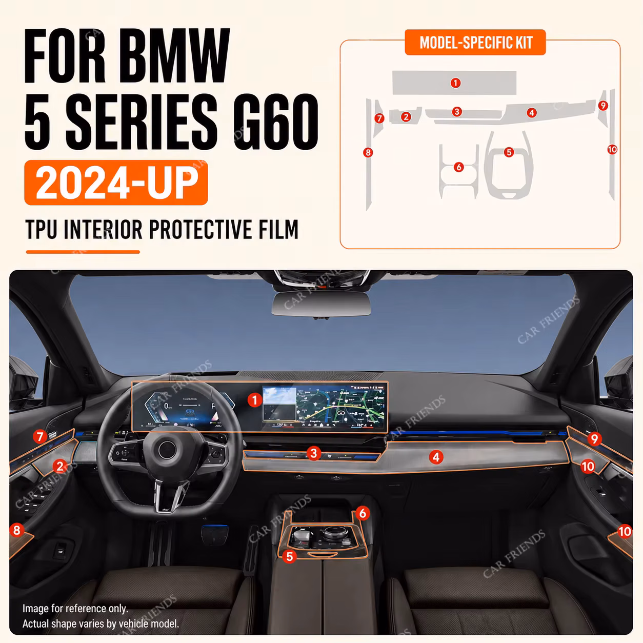 For BMW 5 Series i5 G60 2024 Transparent TPU Interior Protective Film Center Console Anti Scratch Set