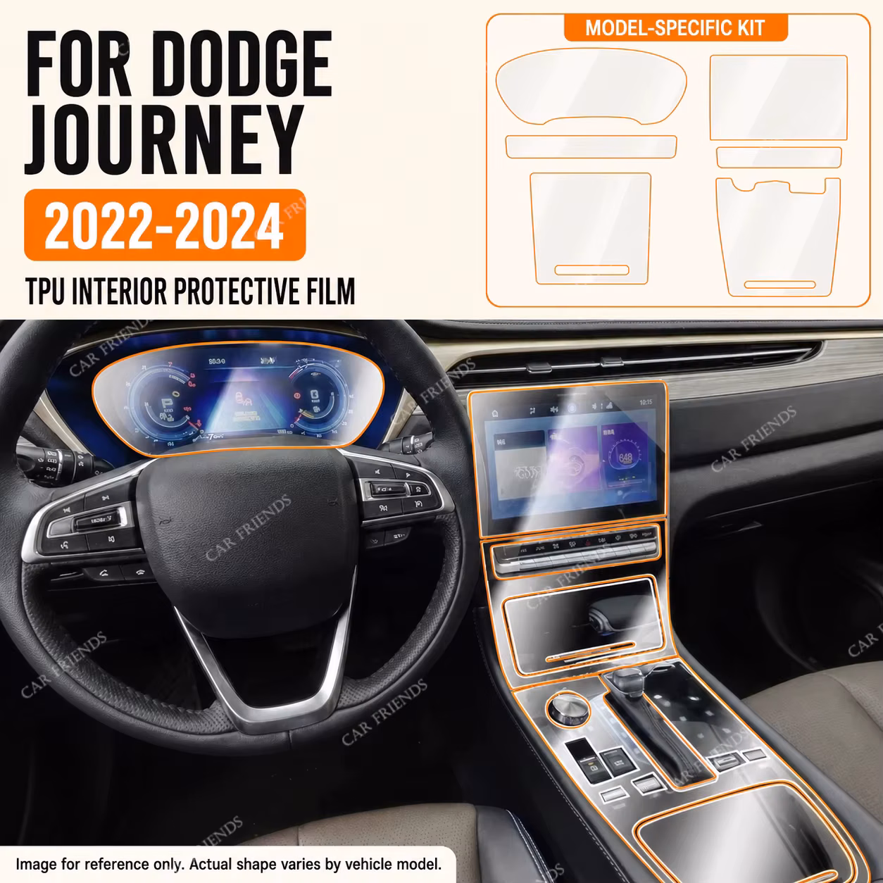 For Dodge Journey 2022-2024 Transparent TPU Interior Protective Film Dashboard Screen Cover