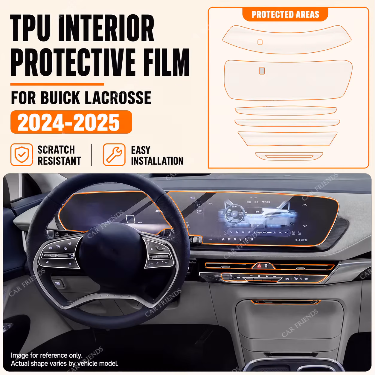 For Buick LaCrosse 2024 2025 Transparent TPU Interior Car Panel Dashboard Trim Anti-Scratch Protective Film Cover