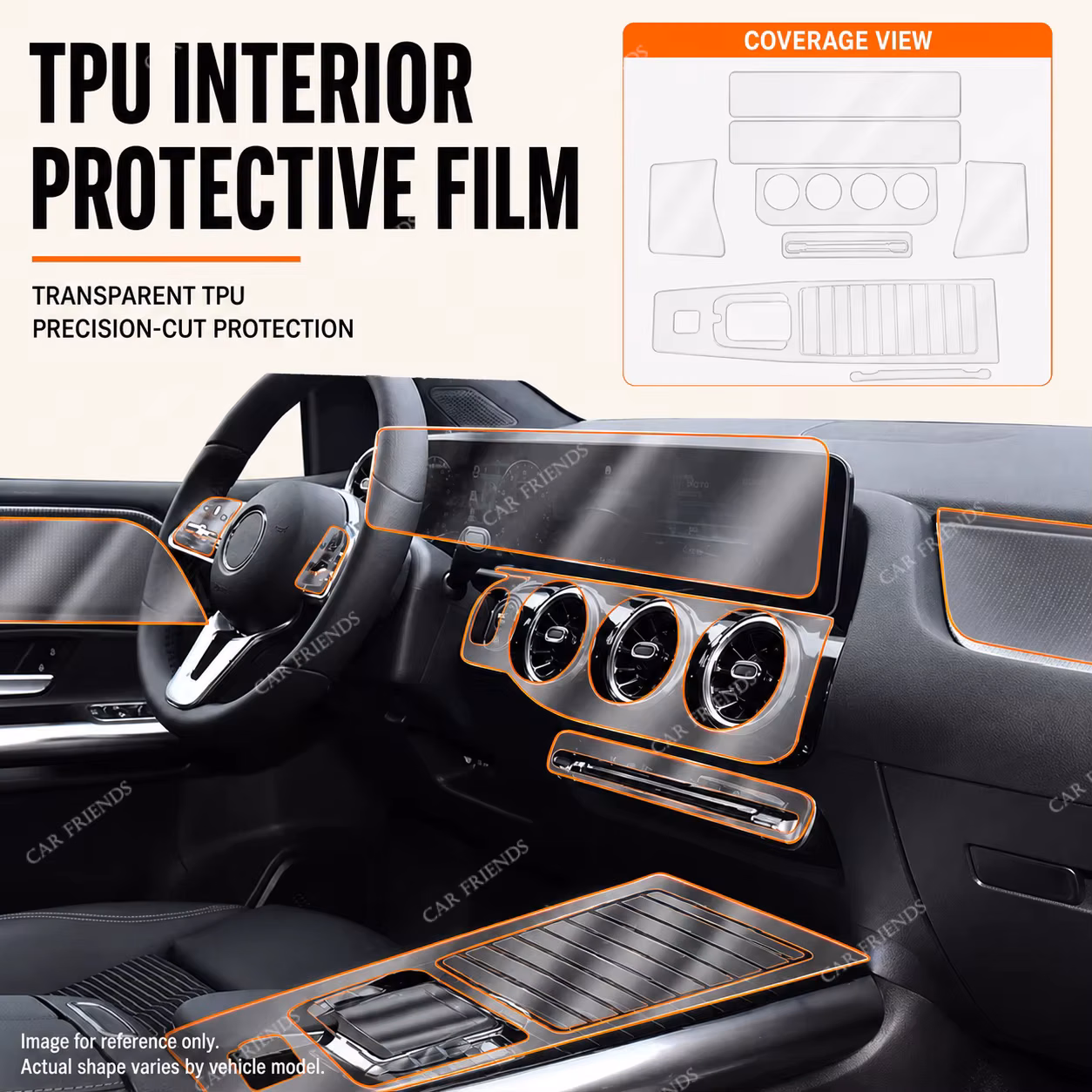 For Mercedes Benz GLA H247 2020 Transparent TPU Interior Protective Film for Gearbox Panel Navigation Screen
