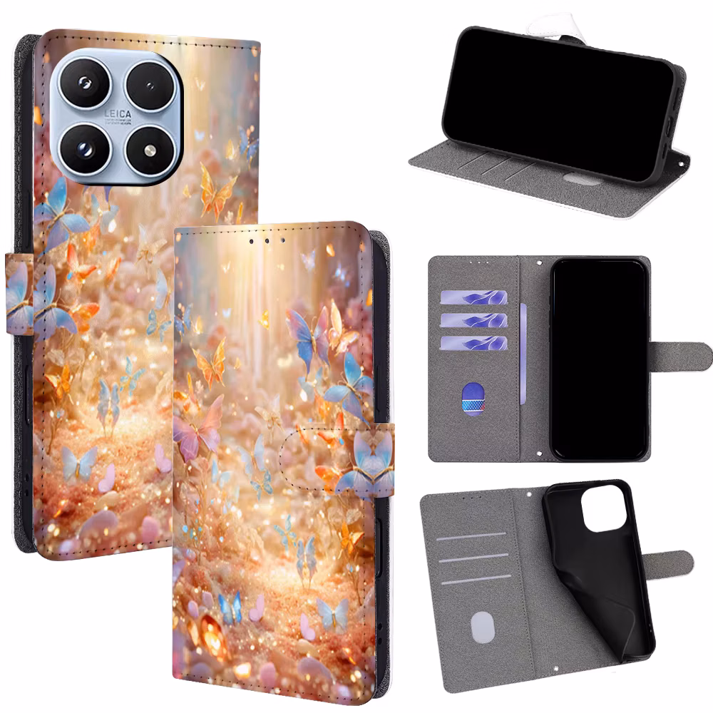 Colorful Butterfly Magnetic Flip Phone Cover for Xiaomi 13 15 Ultra 15T 14T 13 12X 12S 11T Pro with Built-in Wallet