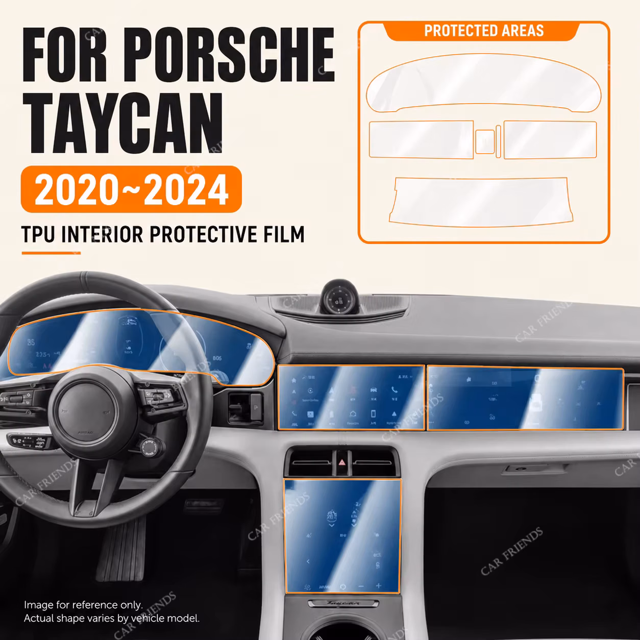 For Porsche Taycan 2020-2024 Transparent TPU Automotive Interior Protective Film Cover - Gearbox Panel & Navigation