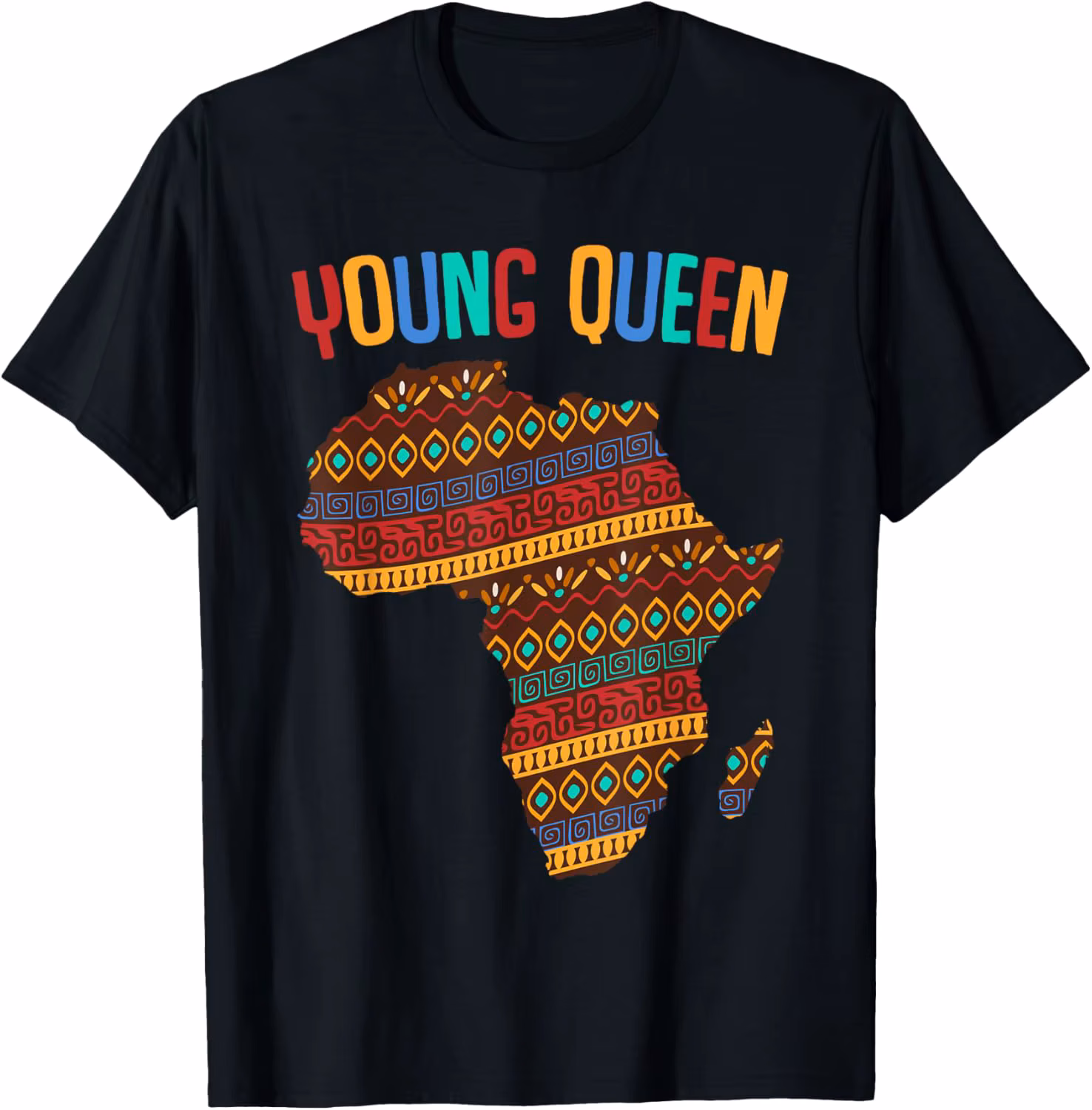 Young Queen Girls Kids African Print Kente Black History T-Shirt