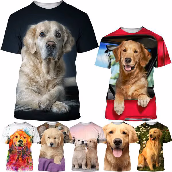 New Cute Animal Golden Retriever 3d Printing Men's Women's Children's T-shirt Cure Funny Dog Breathable Light Summer