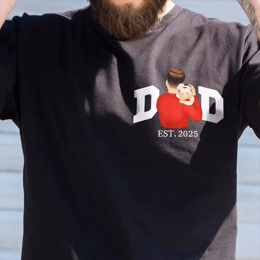 Personalized Custom New Dad And Baby T Shirt Short Sleeve Crew Neck Casual First Fathers Day Gift For New Dad To Be