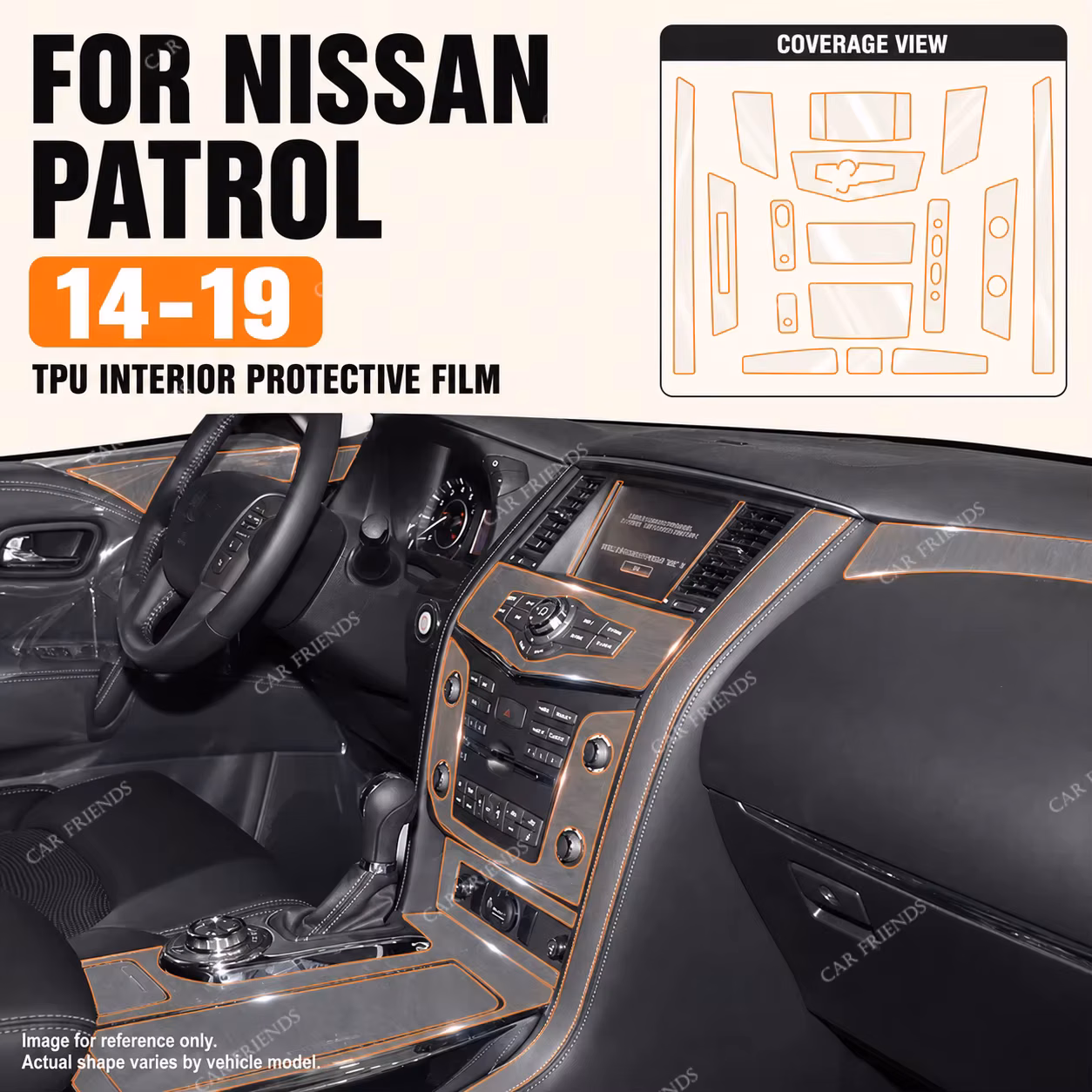 For Nissan Patrol 2014-2019 Transparent TPU Interior Protective Film for Screen, Gear Panel, Door Panel, Navigator